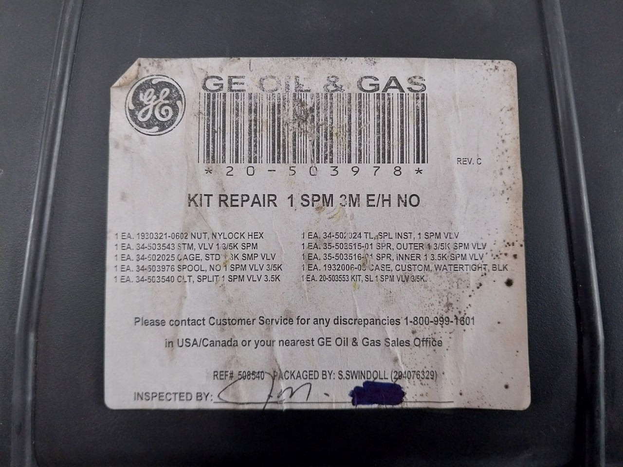 Ge 20-503978 Repair Kit – 1" Spm Valve 3K/5K E/H Normally Open Rev C