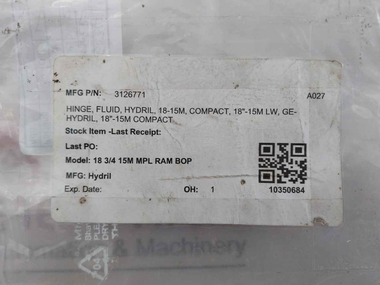 Ge‑Hydril 3126771 Hinge Fluid - 18"-15M Compact Ram Bop