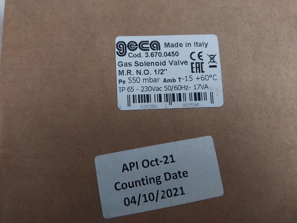 Geca Gas Gas Mr No 1/2" Solenoid Valve Pe 550 Mbar 230Vac Ip65 50/60Hz-17Va