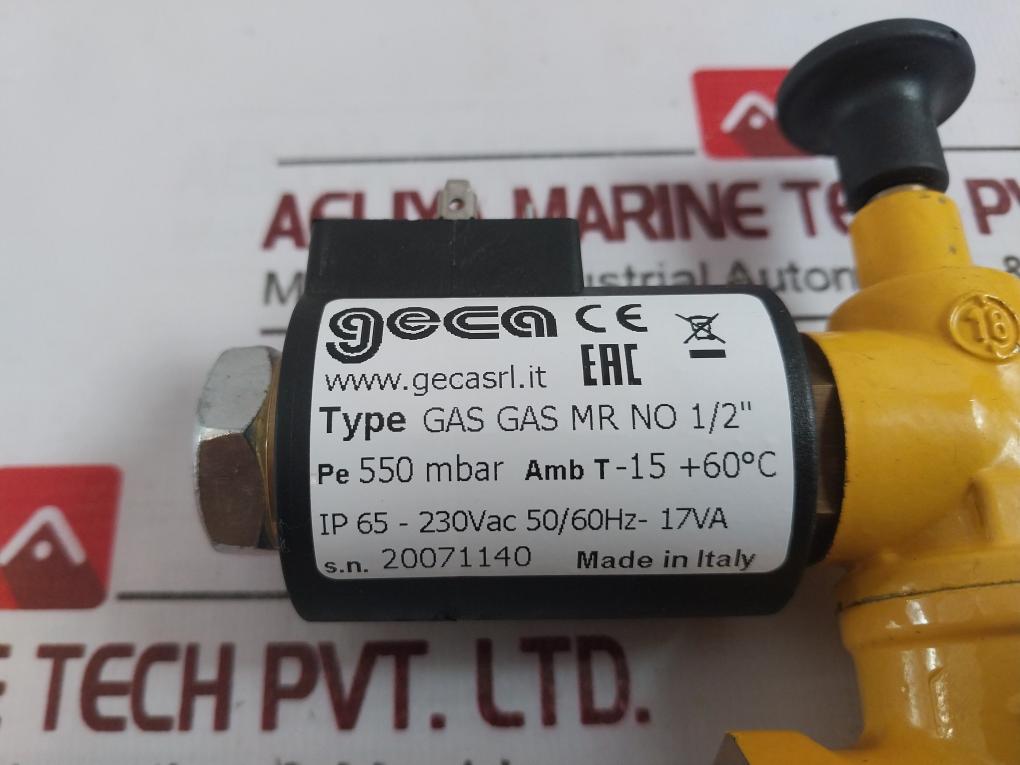 Geca Gas Gas Mr No 1/2" Solenoid Valve Pe 550 Mbar 230Vac Ip65 50/60Hz-17Va