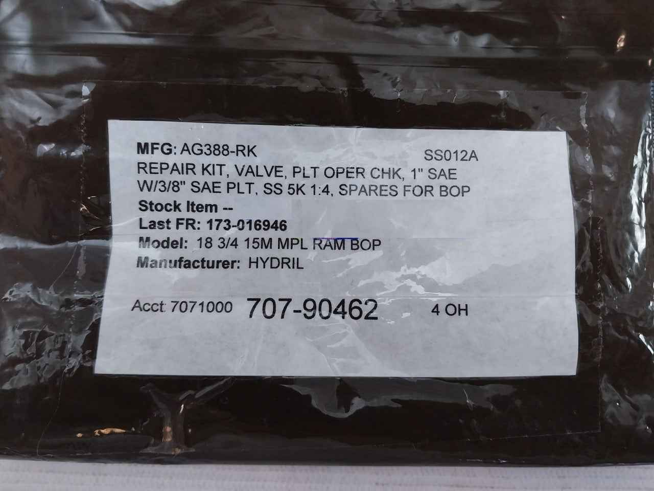 Gilmore Ag388-rk Repair Kit Valve Pilot Check 1" Sae 5K Bop Rev.F