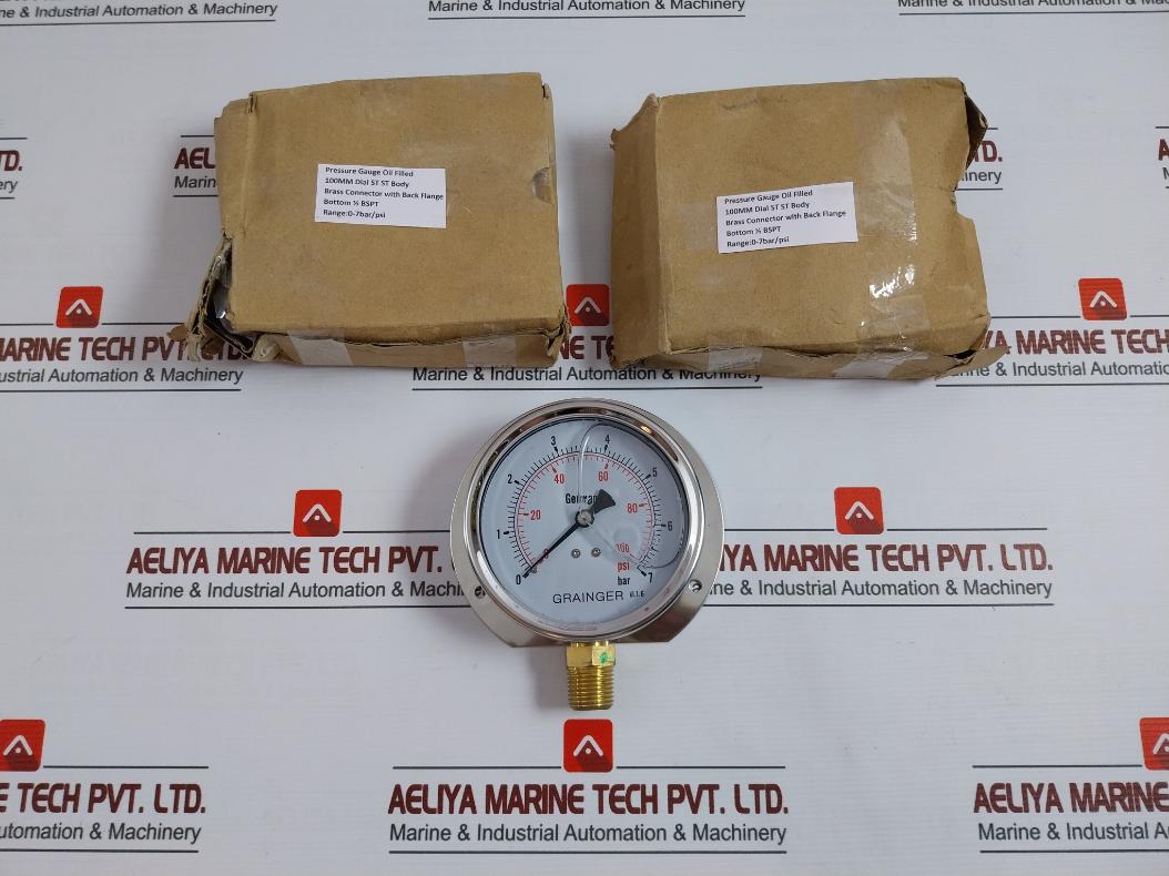 Grainger 0-100 Psi Oil Filled Pressure Gauge 0-7 Bar 100Mm