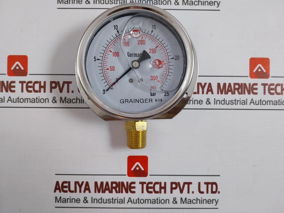 Grainger 0-350 Psi Pressure Gauge 1/2Bspt 100Mm 0-25 Bar/Psi