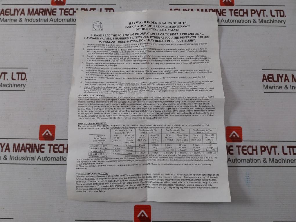 Hayward 1 1/2" Pvc True Union Ball Valve Nsf/Ansi61 94-12Mx-241