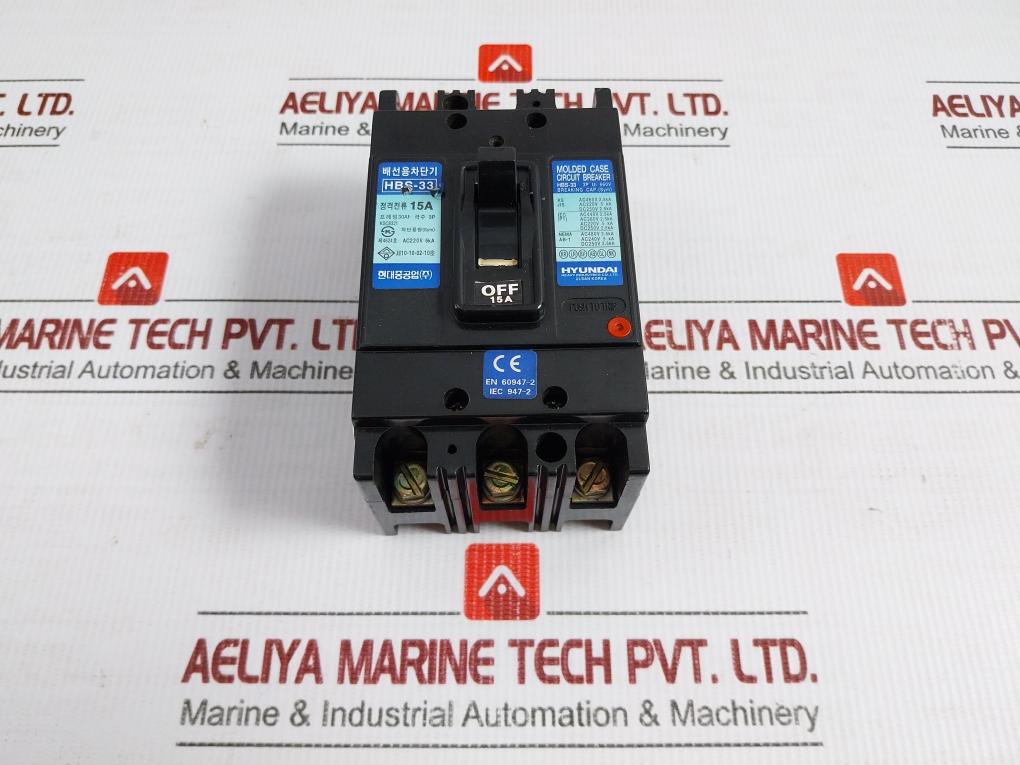 Hbs-33 Hyundai 3-pole Molded Case Circuit Breaker 15A 660V