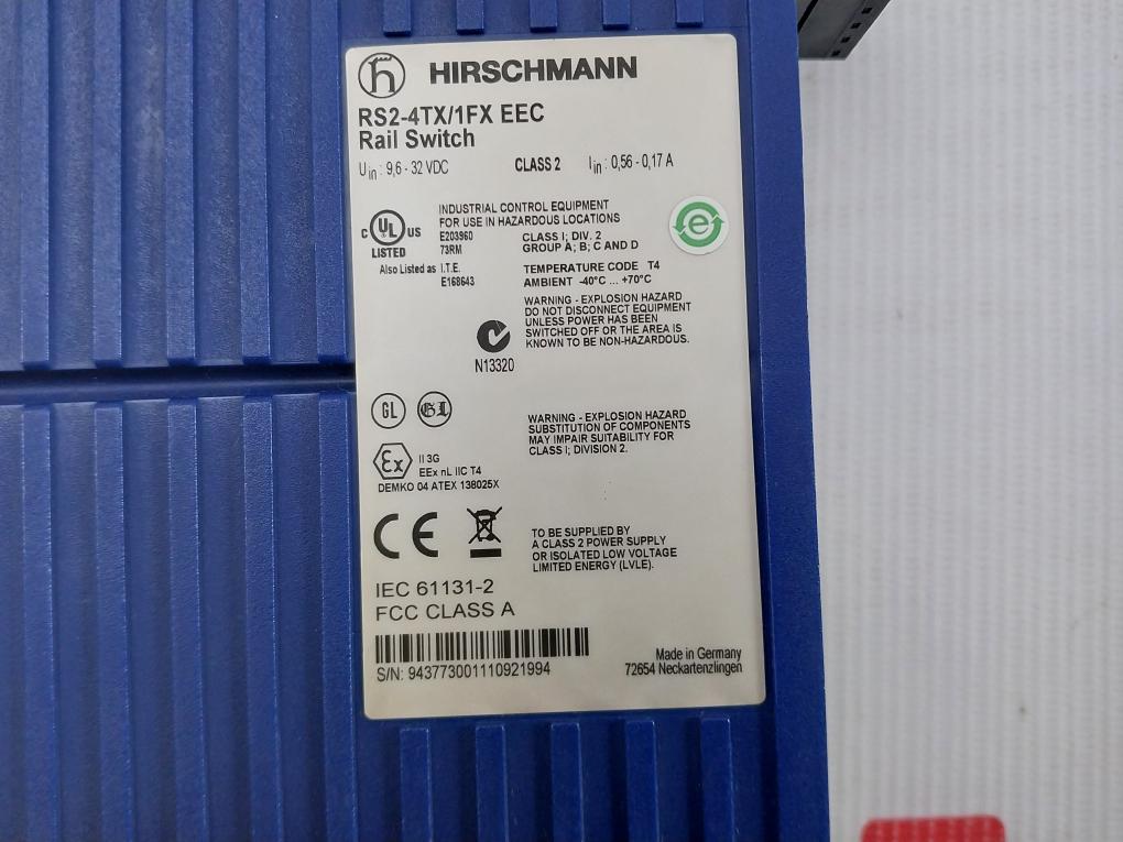 Hirschmann-9-6-32-Vdc-Ethernet-Rail-Switch-Rs2-4Tx-1Fx-Eec-10