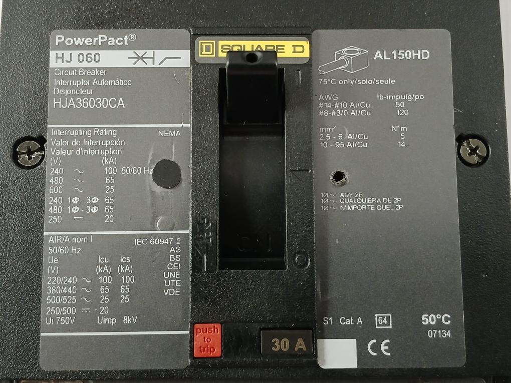 Hj-060 3-pole Molded-case Circuit Breaker 750V 50/60Hz Square D