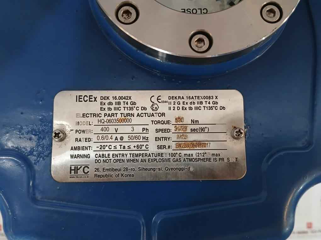 Hkc Hq-0603500000 Electric Part Turn Actuator Flanged W/ Butterfly Valve 590Nm