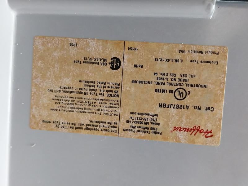 Hoffman A1287Jfgr Screw Cover Enclosure 20-1287, P3000 Ro Watermaker 4"X 12"X 8"