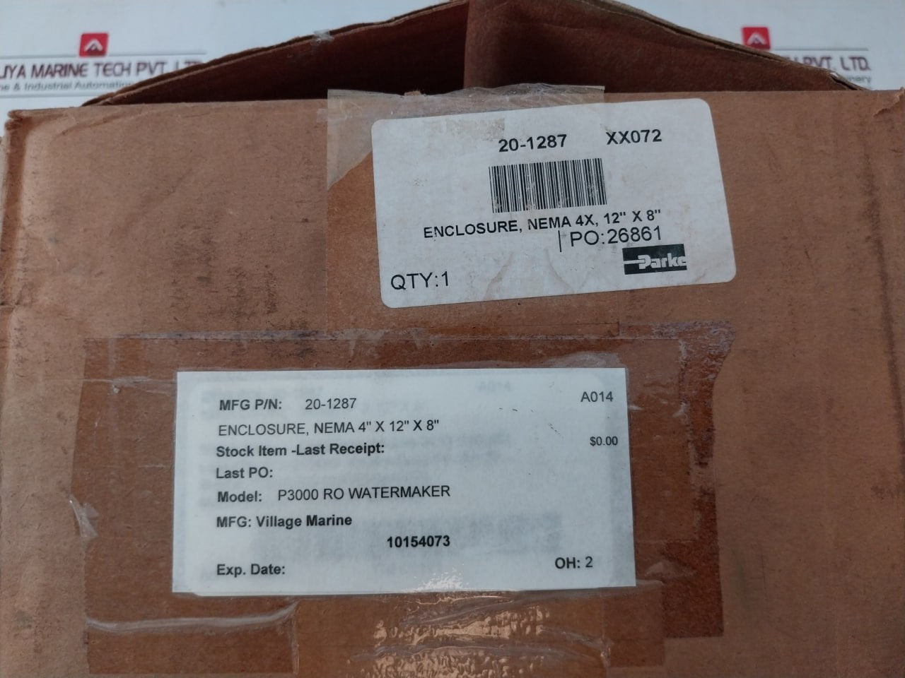 Hoffman A1287Jfgr Screw Cover Enclosure 20-1287, P3000 Ro Watermaker 4"X 12"X 8"