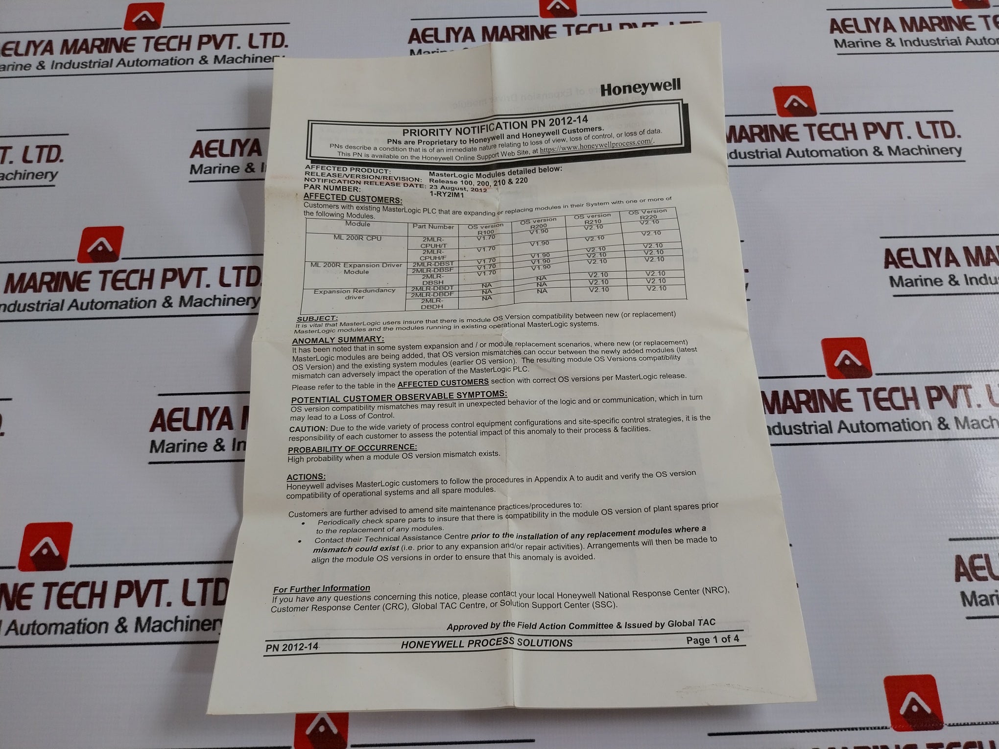 HONEYWELL 2MLR-DBDF-CC MasterLogic Module DBDF External Dual Driver V2.60