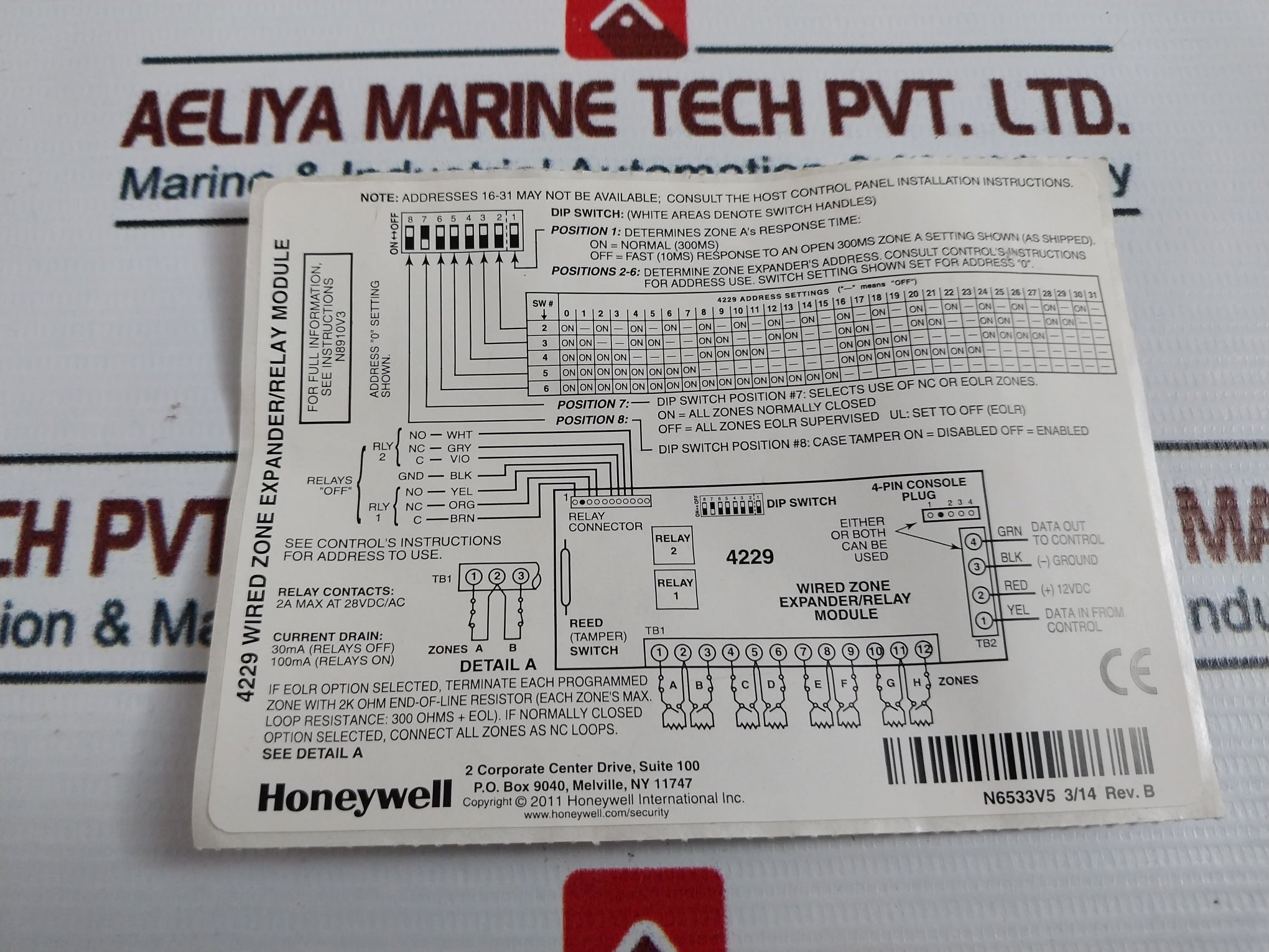Honeywell 4229 Wired Zone Expander/Relay Module Sa4229-1 Rev B 100Ma