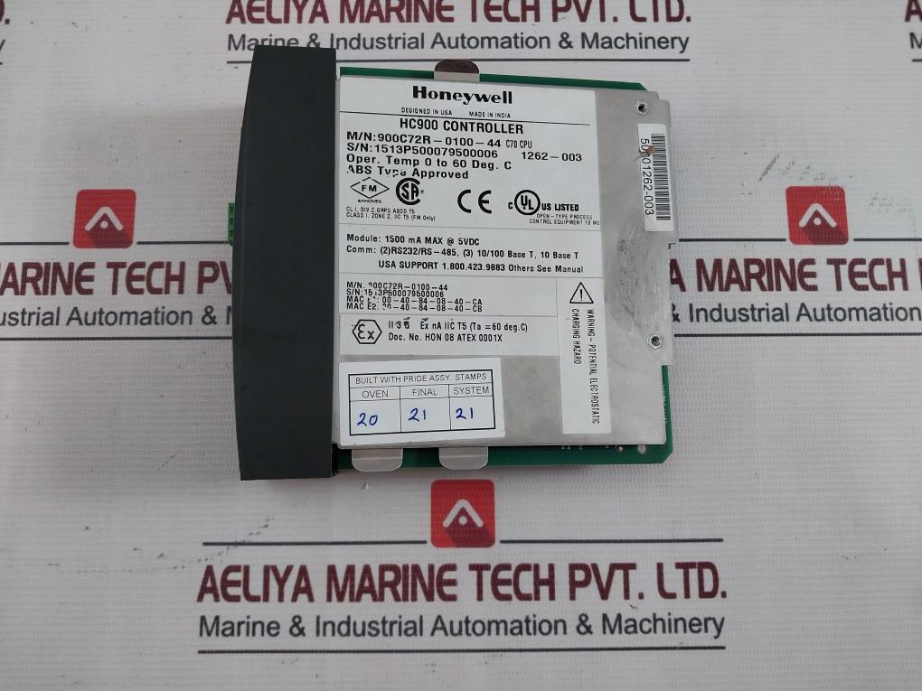 Honeywell 900C72R-0100-44 Hc900 Controller Cpu Assy Module Rev.1.00 1500Ma 5Vdc