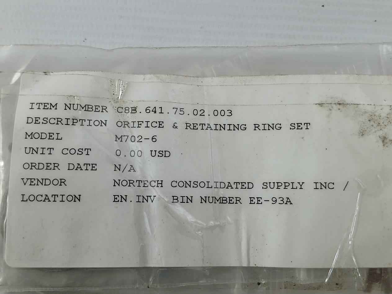 Honeywell M702-6 Orifice & Retaining Ring Set