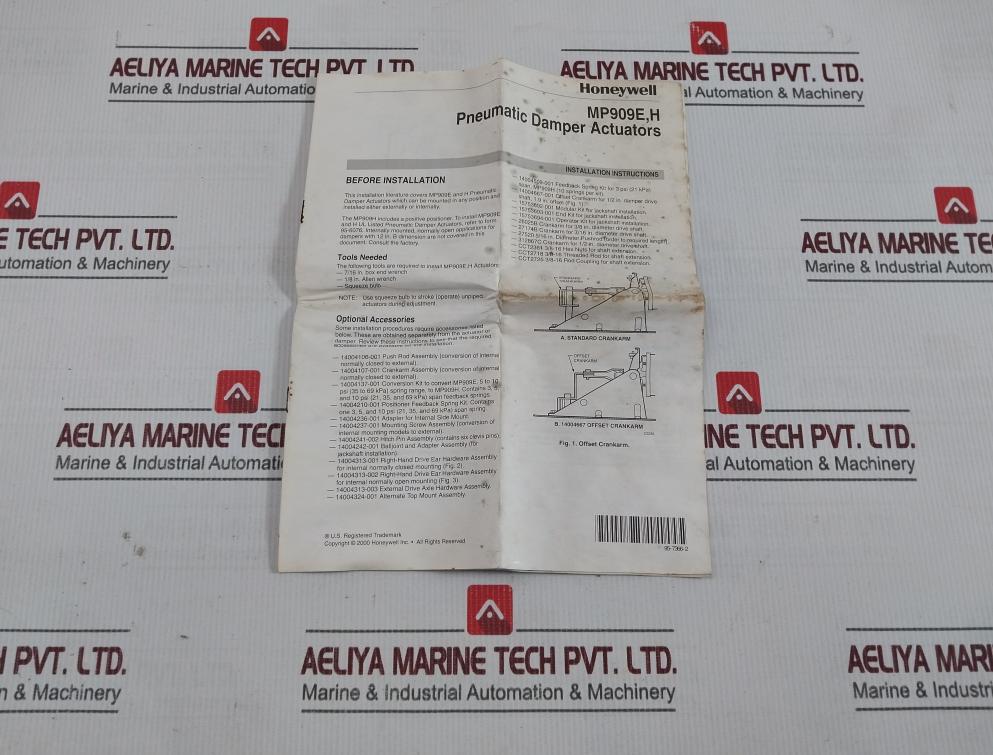 Honeywell Mp909E 1463 1 Pneumatic Damper Actuator Rev 4 00085267062565