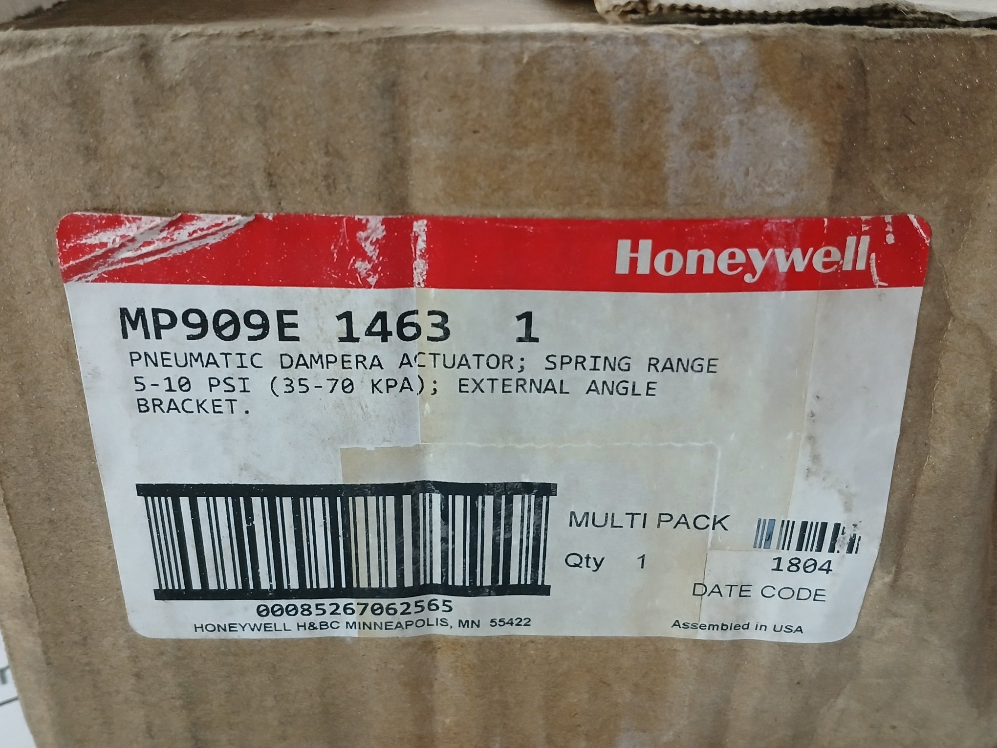 Honeywell Mp909E 1463 1 Pneumatic Dampera Actuator 5-10 Psi (35-70 Kpa)