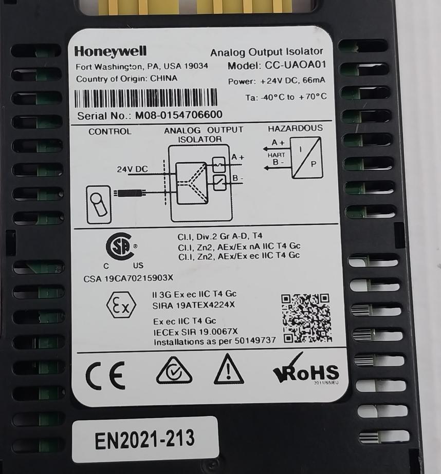 Honeywell Cc-uaoa01 Analog Output Isolator 24V Dc,66Ma