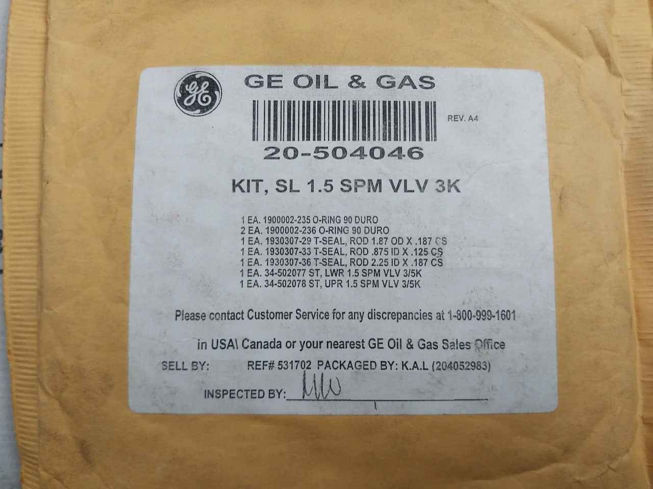 Hydril 20-504046 Spm Valve Seal Kit Rev.A4 A030A Hn Nd6Nhc7107