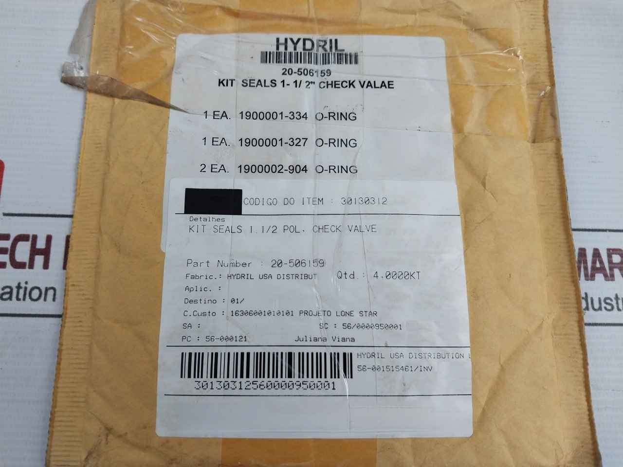 Hydril 20-506159 Seal Kit For 1-1/2" Check Valve 1900001-327, 1900002-904