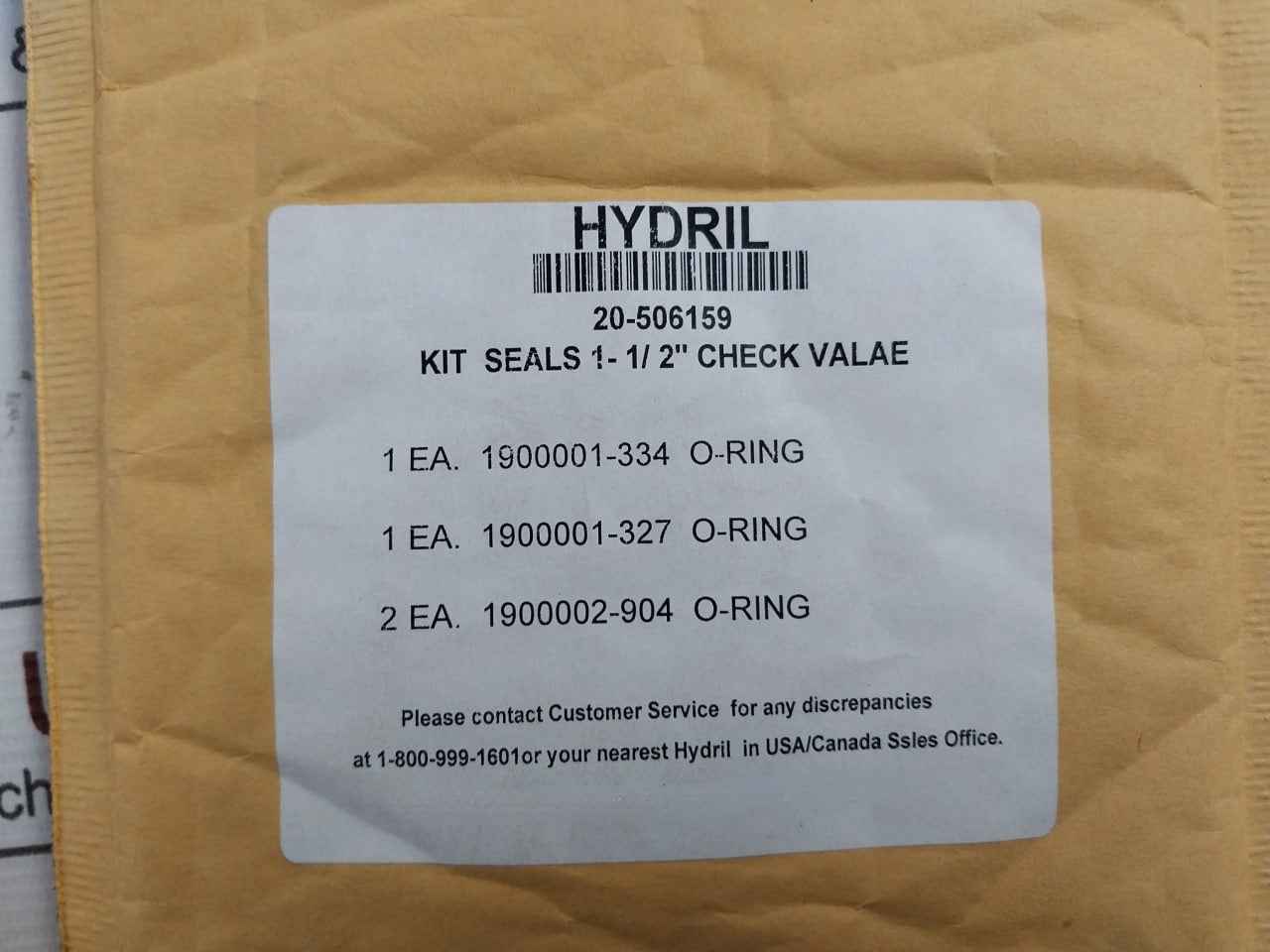 Hydril 20-506159 Seal Kit For 1-1/2" Check Valve 1900001-327, 1900002-904