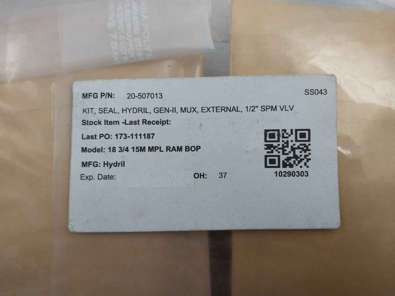 Hydril 20-507013 1/2" Spm Valve Repair Kit 18 3/4 15M Mpl Ram Bop 34-507005