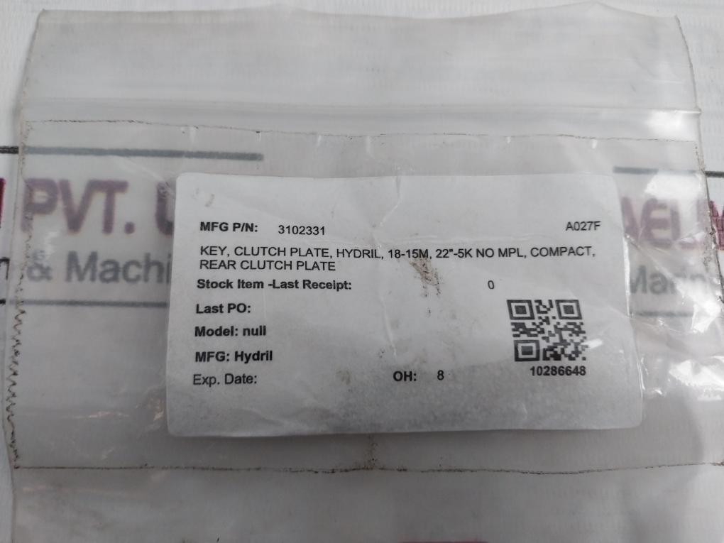 Hydril 3102331 Key Rear Clutch Plate Drilling Equipment 18-15M 22"-5K No Mpl