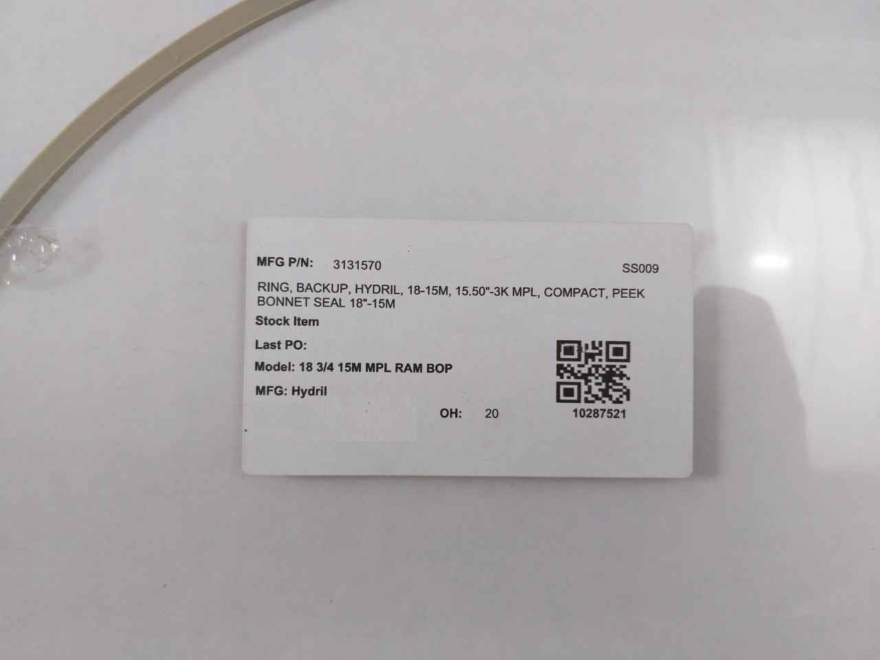 Hydril 3131570 Backup Ring Peek Bonnet Seal 18"-15M 18 3/4 15M Mpl Ram Bop