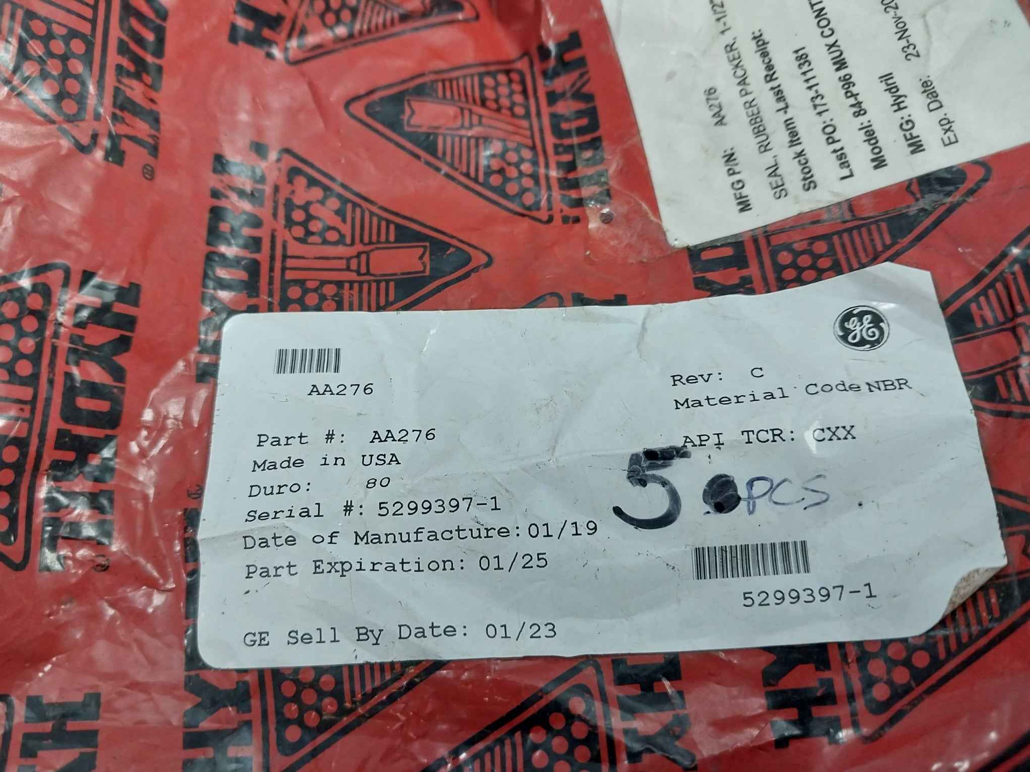 Hydril Aa276 84-p96 Mux Control Systems Rubber Packer Seal 1-1/2" Rev A