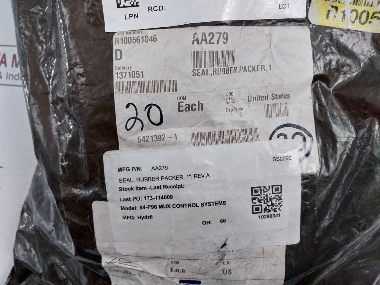 Hydril Aa279 Seal Rubber Packer 1" Rev A 84-p96 Mux Control System