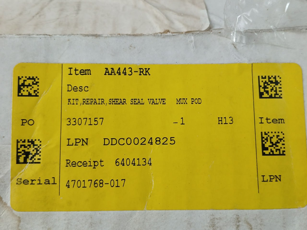Hydril Aa443-rk Shear Seal Valve Assy Repair Kit Rev: A1 (Incomplete)