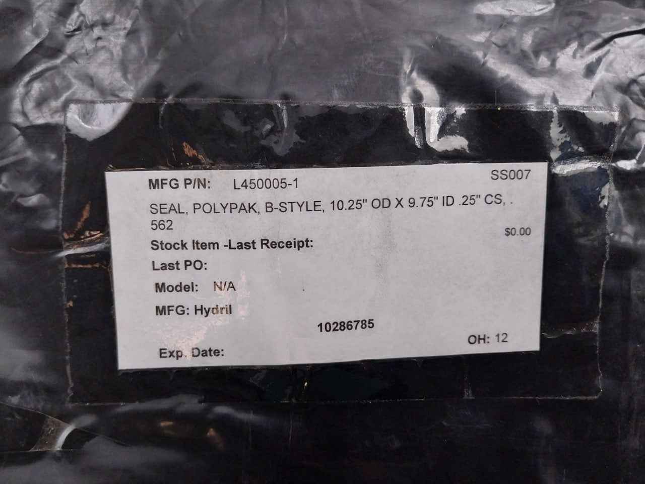 Hydril L450005-1 B-style Polypak Seal 10.25"Od X 9.75"Id .25"Cs