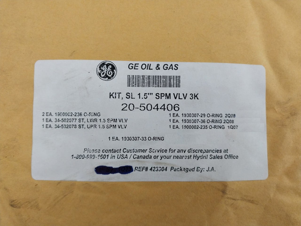 Hydril 20-504048 Repair Kit 1.5" 3K Spm Nc Valve 35-504018, 35-504019, 34-502080