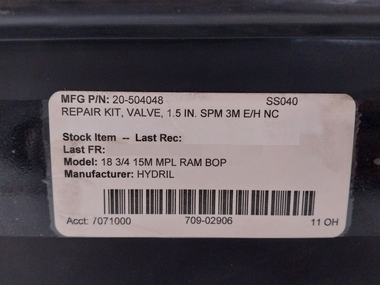 Hydril 20-504048 Repair Kit 1.5" 3K Spm Nc Valve Rev B 35-504019-01
