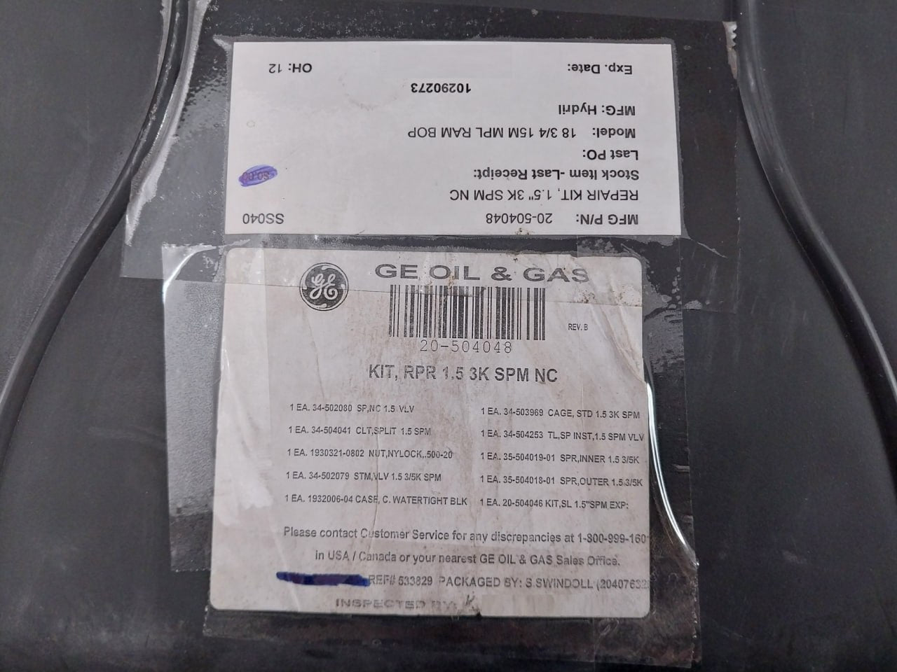 Hydril 20-504048 Repair Kit 1.5" 3K Spm Nc Valve Rev B 35-504019-01