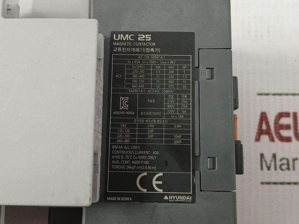Hyundai 200V-220V 50/60Hz Ac Magnetic Contactor Umc 25