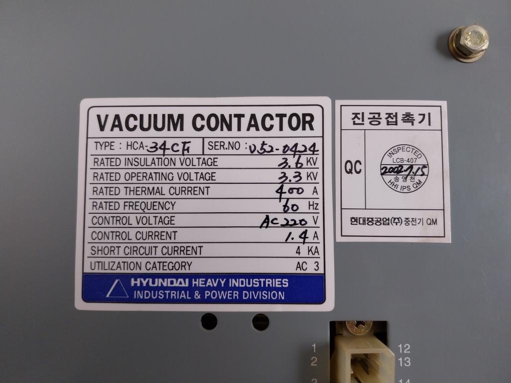 Hyundai 3.6Kv 400A 60Hz Vacuum Contactor Hca-34-cf