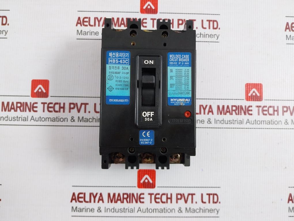Hyundai 3P Molded Case Circuit Breaker 660V 30A Part No Hbs-63C