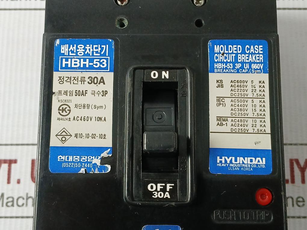 Hyundai 660V Molded Case Circuit Breaker Hbh-53