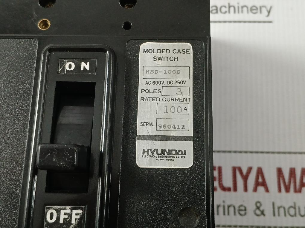Hyundai Dc250V Molded Case Switch Hsd-100S Poles 3