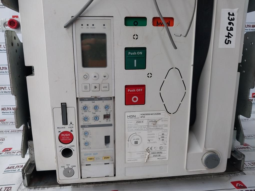 Hyundai Hgn25b3b Air Circuit Breaker 3 Pole 2500a 50/60hz 12kv 1000v