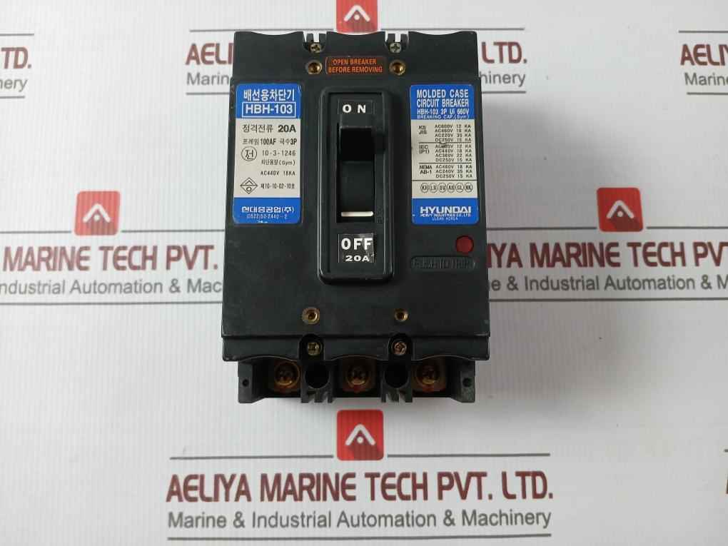 Hyundai Hbh-103 3 Pole Molded Case Circuit Breaker 660V 20A