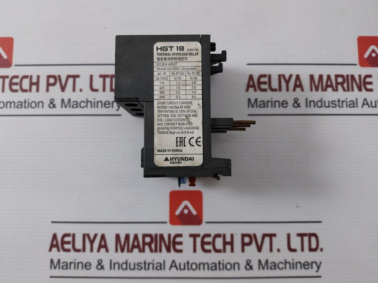 Hyundai Hgt 18 Thermal Overload Relay 5A/600Vac 750V 6Kv 1Ka/3Ka At 600V 8Kgf-cm