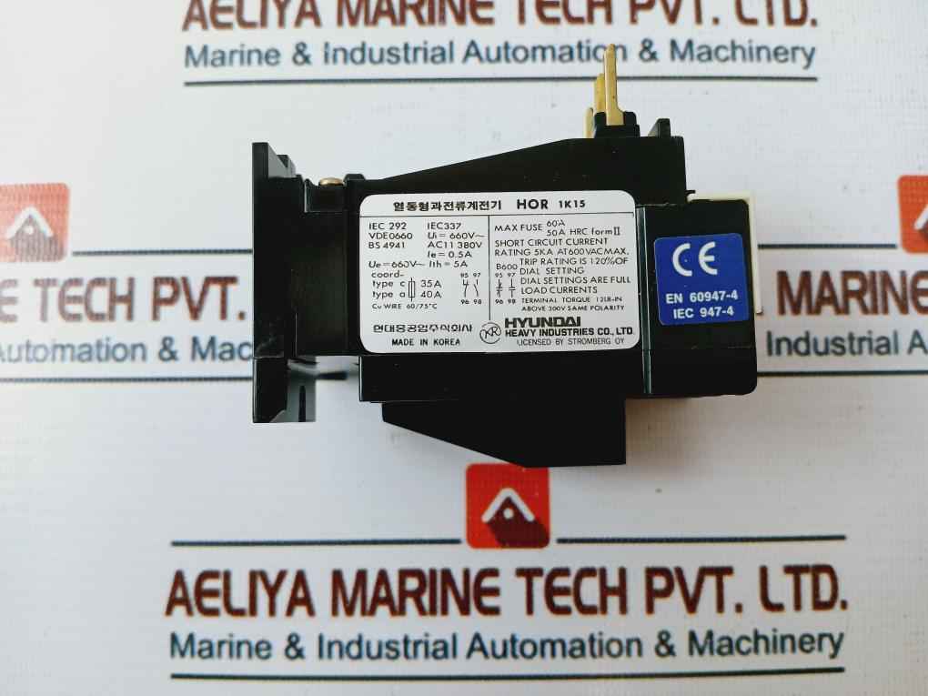 Hyundai Hor 1K 15 Thermal Overcurrent Relay 660V Ac 5A Used