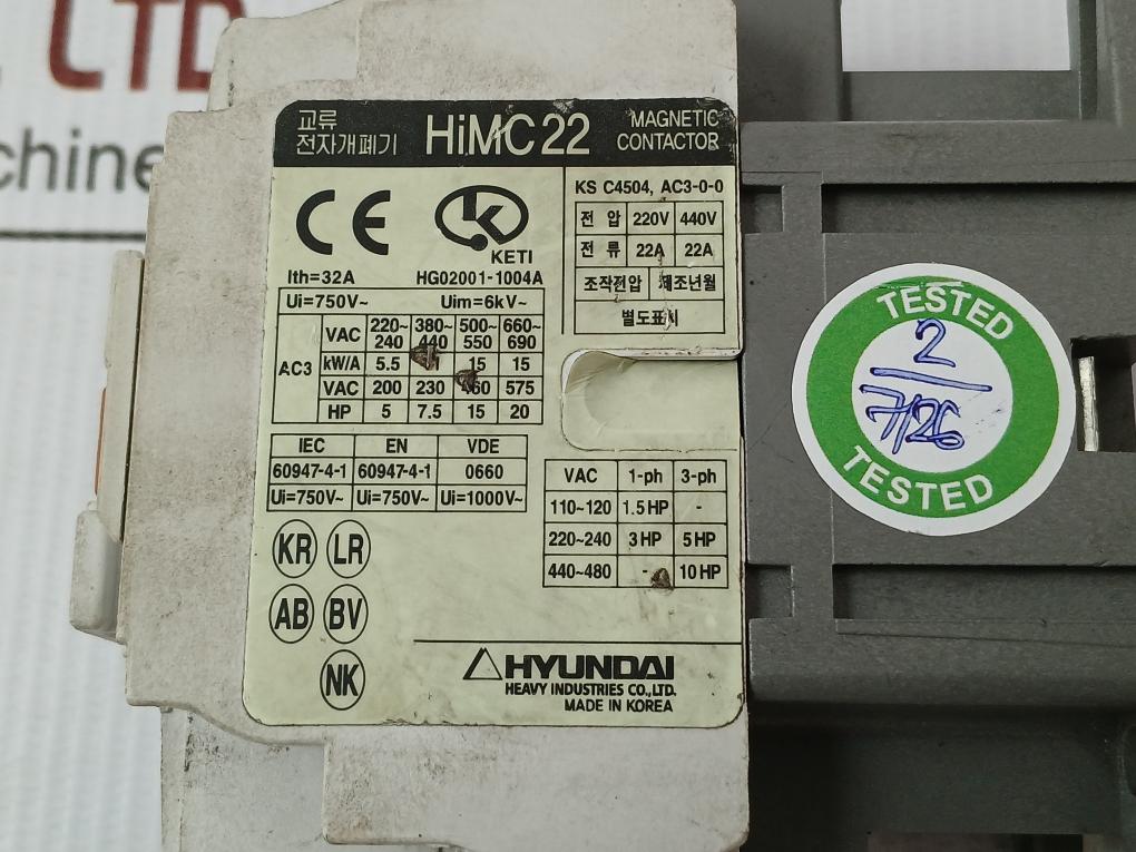 Hyundai Magnetic Contactor 750V~ 200V 50Hz Himc 22