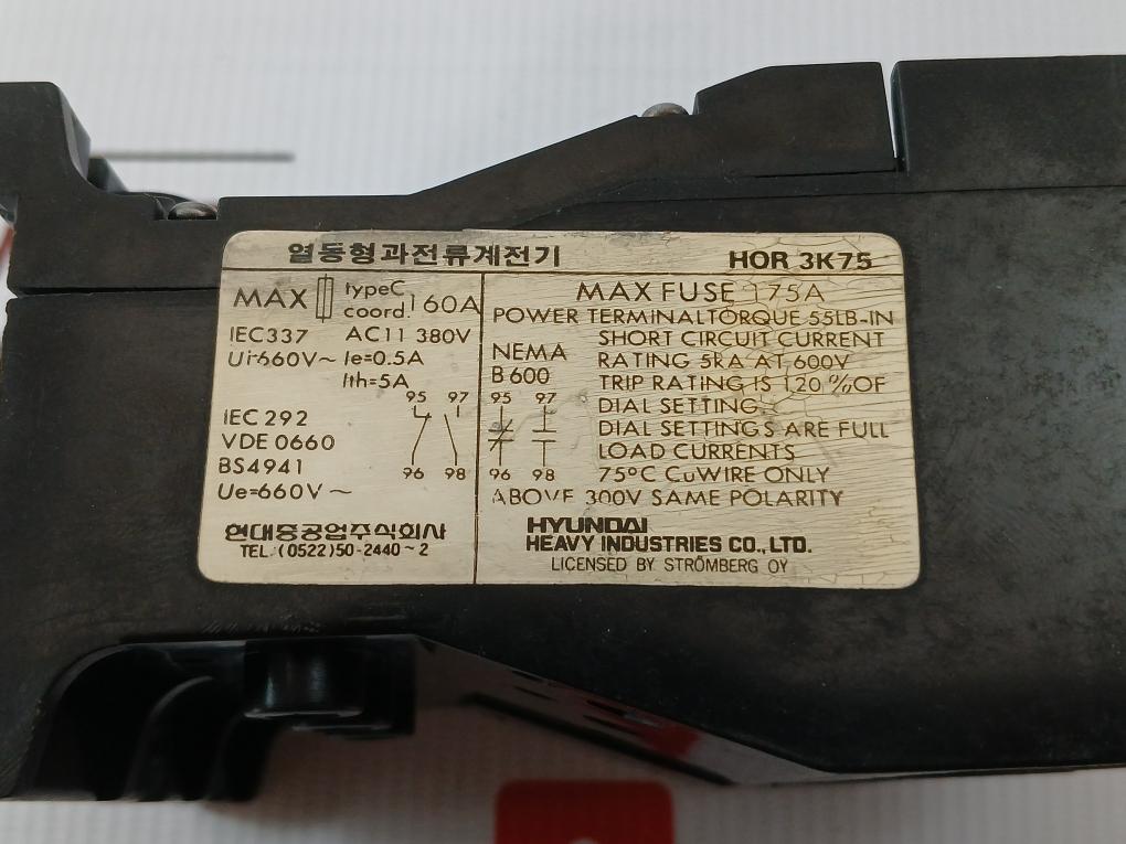 Hyundai Thermal Overload Relay Ac11 380V Hor 3K75
