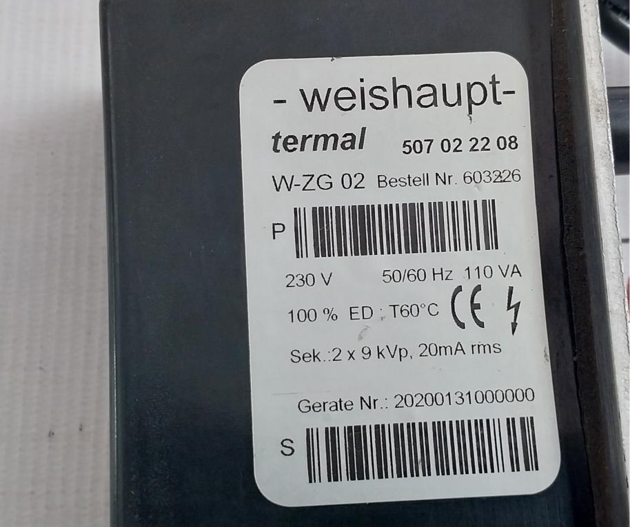 Ignition Transformer W-zg 02 Weishaupt 230V 50/60Hz