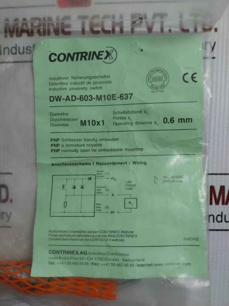 Inductive Proximity Sensor 10-30 Vdc Part No Dw-ad-603-m10E-637 Contrinex
