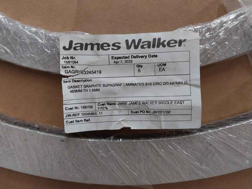James Walker Gagrhi3064110 Gasket Set Od 715Mm, 547Mm Id 640Mm, 489Mm Th 1.5Mm