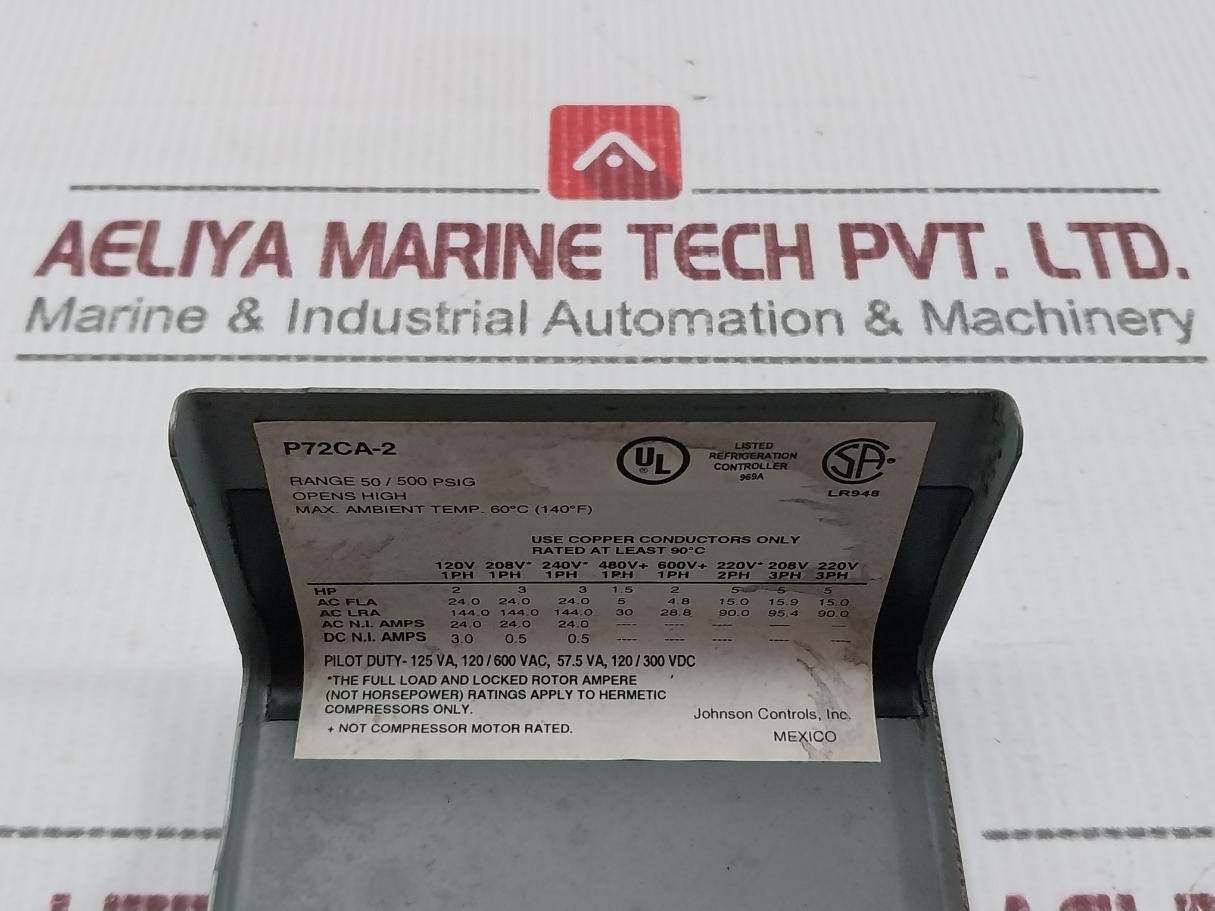 Johnson Controls P72Ca-2 High Pressure Control Switch 50–500Psig