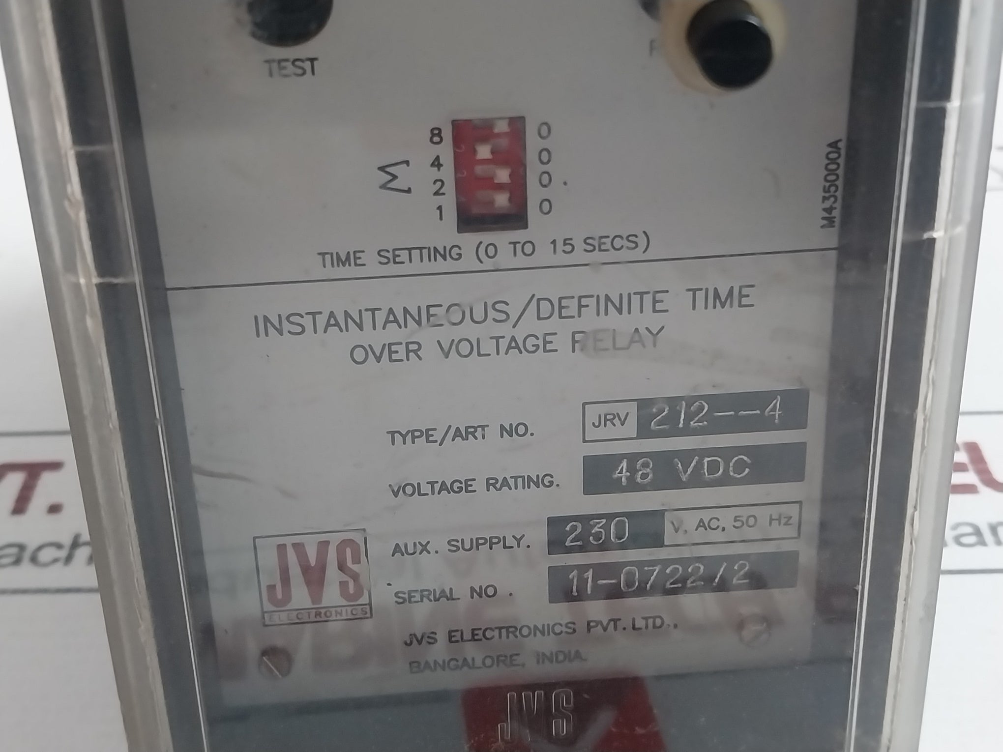 Jvs Jrv 212--4 Over Voltage Relay 48Vdc 0-15 Secs